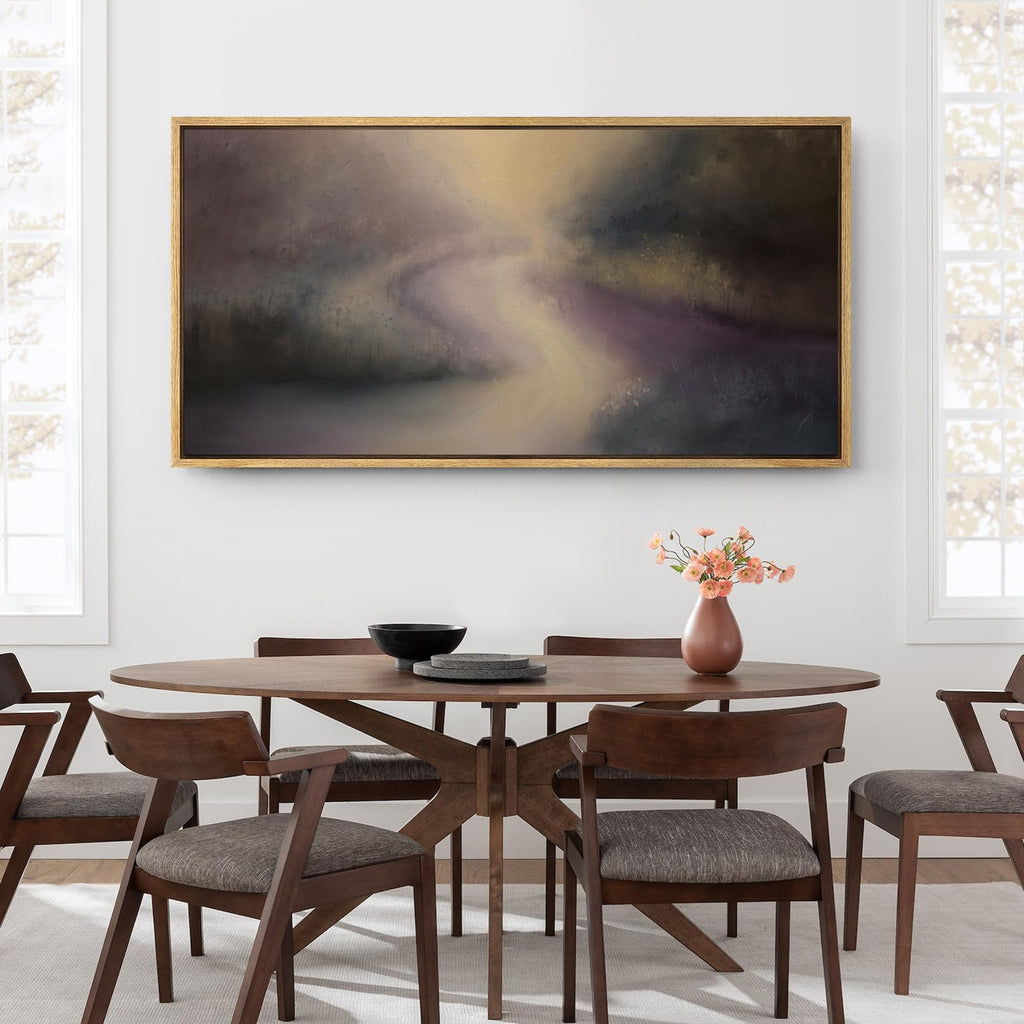 Extra Large Framed Canvas Print Wall Art Misty Purple Road Dark Moody Abstract Landscape Illustrations Modern Art