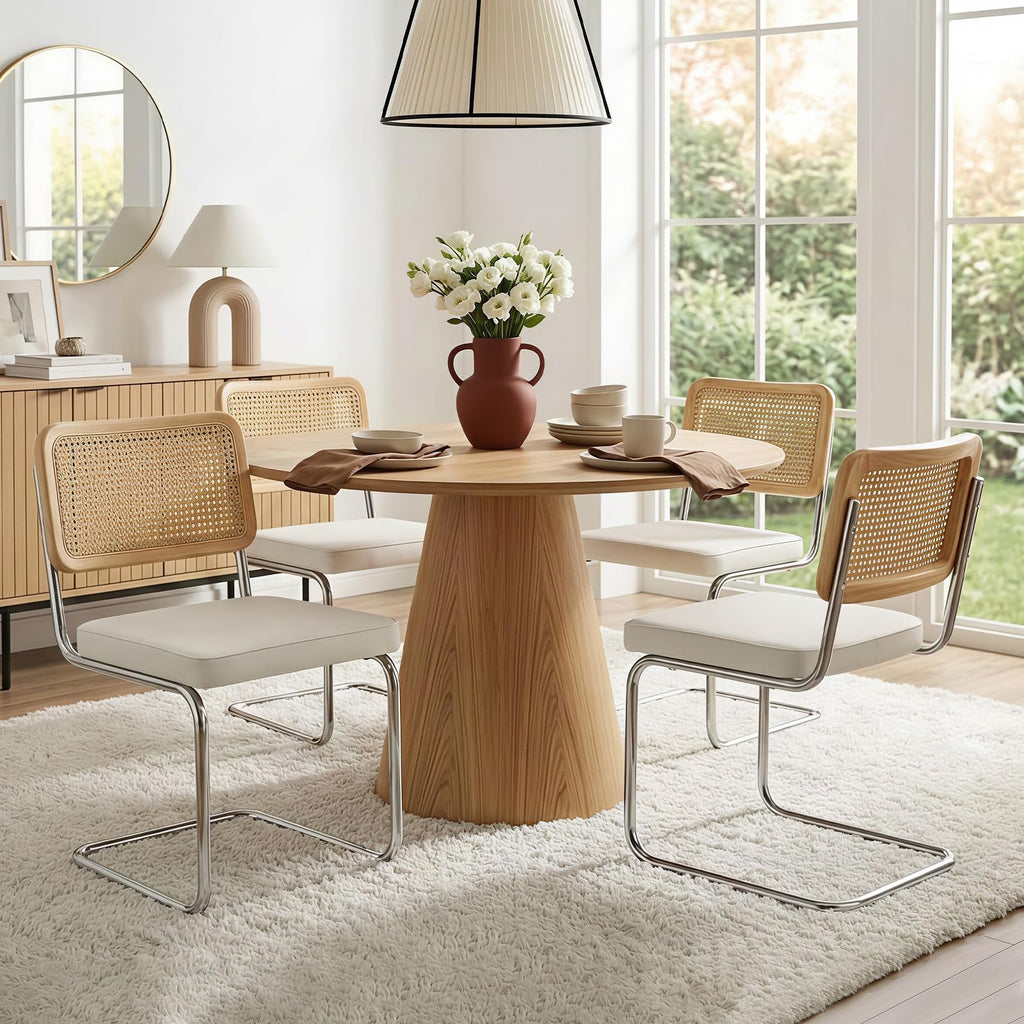 Rattan Dining Chairs Set of 6, Velvet Cushion Kitchen Cesca Chairs, White