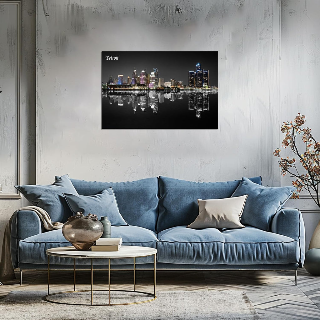Wall Art Detroit Skyline Postert Decor Detroit Artwork Canvas Print Michigan Pictures Wall Decor City Painting Frame