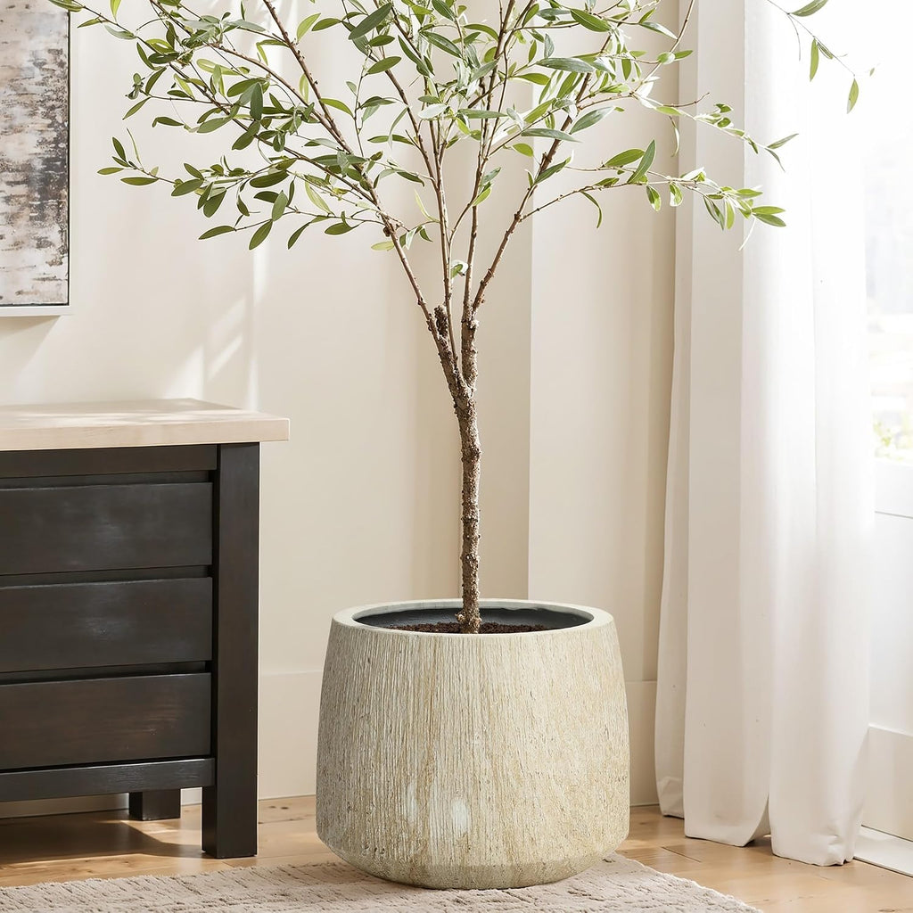 LuxenHome Round Tapered Planters, Set of 2 Outdoor Indoor Plant Pots with Drainage Hole, Decorative Lightweight