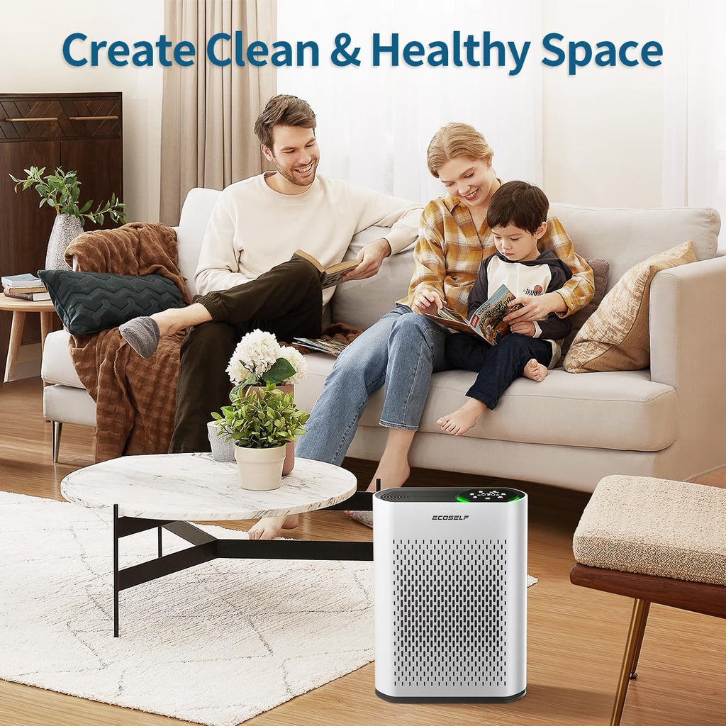 Air Purifier for Large Room, Cleans 2,400 ft² in 30 Mins, 3-Stage True HEPA, 360° Airflow, Large Tou