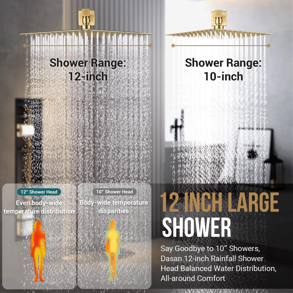 Full Body Rain Shower System with 4 Body Shower Jets & 12'' Wall Mount Rainfall Shower Head & Handheld, Multi Shower