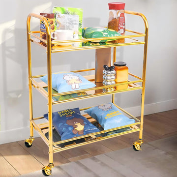 End Table,3-Tier Stainless Steel with Upgrade Wheels | Gold Rolling Cart Kitchen Snacks Coffee Side Table Bar Cart