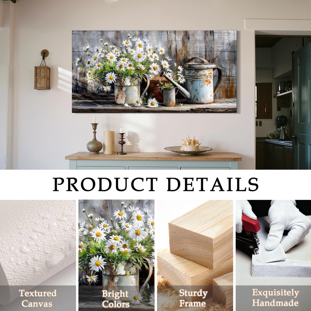 Daisy Wildflower Wall Art, Rustic Still Life Art Prints 20"x40"