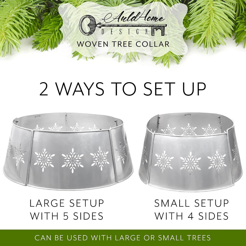 Snowflake Farmhouse Tree Collar (29-Inch Diameter Base, Silver), Vintage Enamelware, Christmas Tree Accent,Vintage