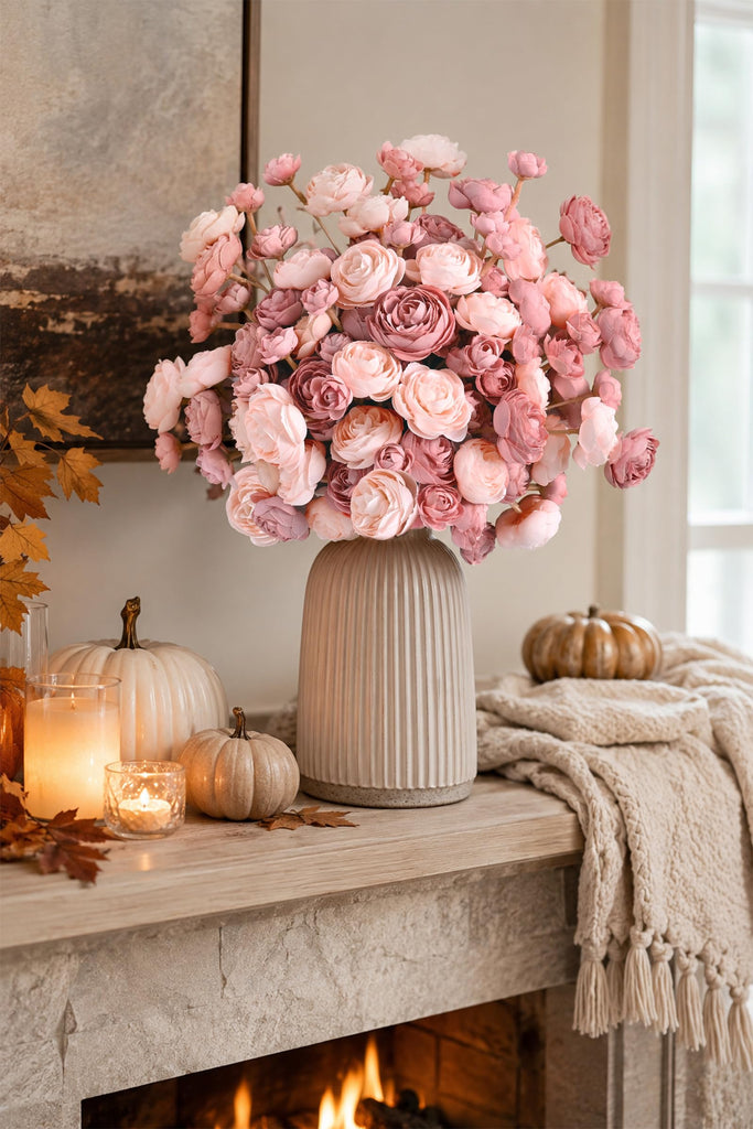 Ranunculus Artificial Flowers, 36Pcs 14In Fake Peonies Artificial Flowers, Dusty Rose Flower for Vase Silk Flower