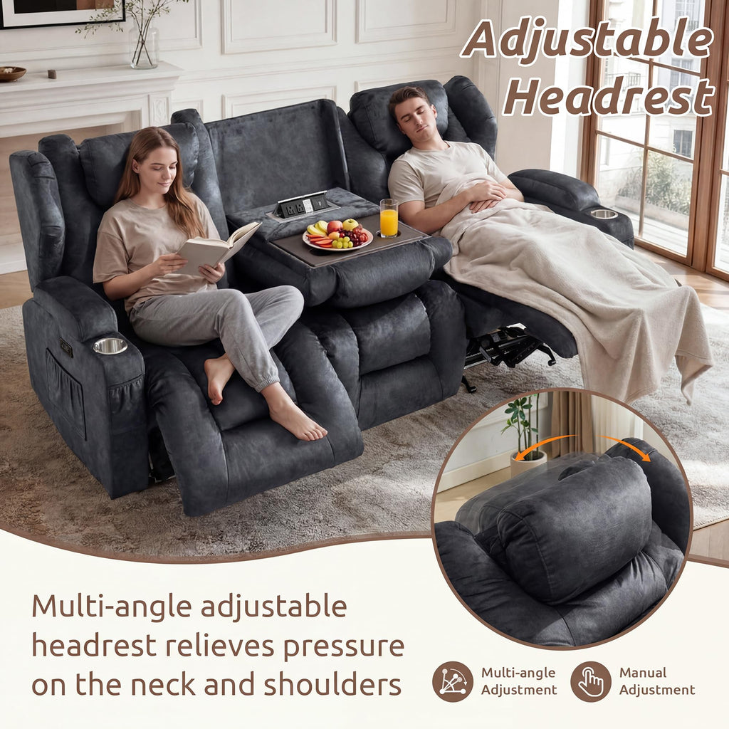 Power Loveseat Recliner Sofa, Adjustable Headrests & Flip-Backrest