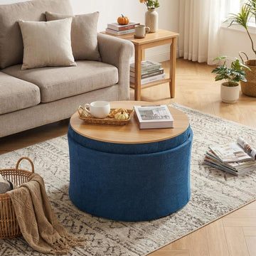 24" Round Ottoman Coffee Table, Storage Ottoman with Lift-Off Lid
