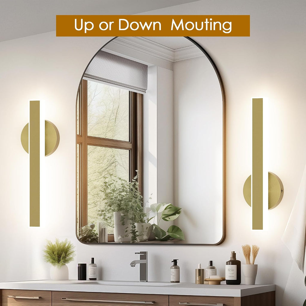 Gold Wall Sconce Hardwired Modern LED 18W Wall Sconce Set of Two, 15.7Inches Wall Lights for Living Room Bedroom