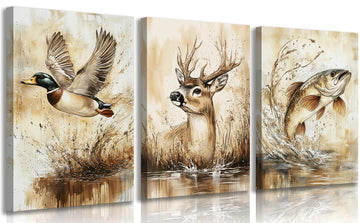3Pcs Watercolor Outdoor Wildlife Wall Art Canvas Wrapped 12x16