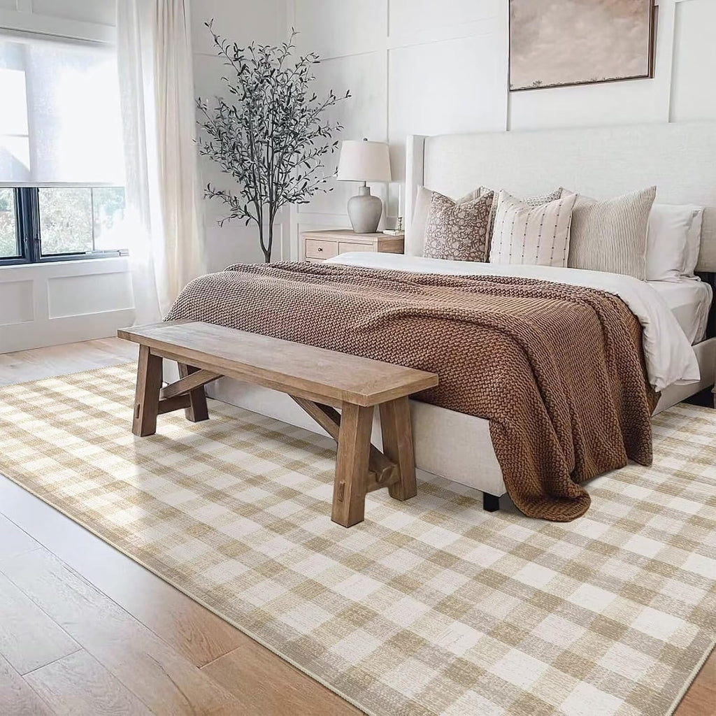 Checkered Area Rug, 8x10, Beige