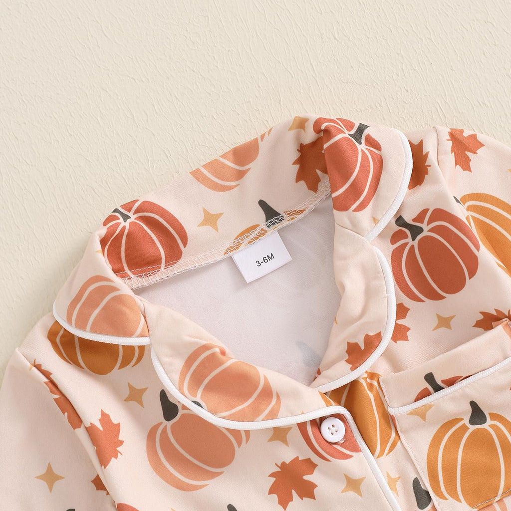 Baby Girl Button Down Pajamas Romper One-Piece Jumpsuit Long Sleeve Sleeper Infant Sleepwear (Pumpkin&Yellow, 0-3