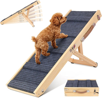 Dog Ramp for Bed, 19.5" H Adjustable Folding Ramp for Dogs to Get on Bed, Solid Wood Dog Ramps for Small Dogs