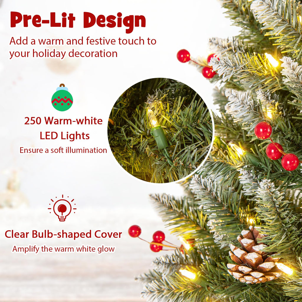 5ft Pre-Lit Pencil Christmas Tree with 250 LED Lights, Pine Cones