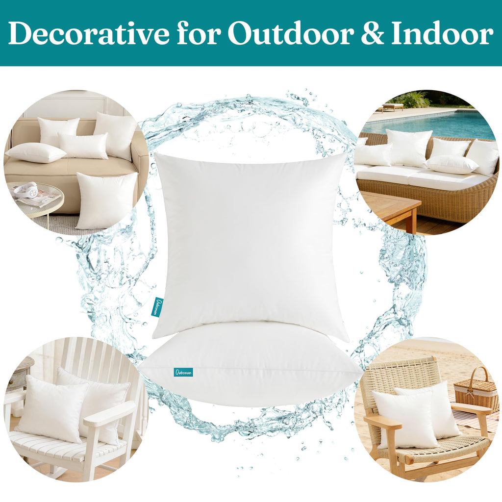 Waterproof Outdoor Pillow Inserts 20 x 20 Set of 2, Square Pillows