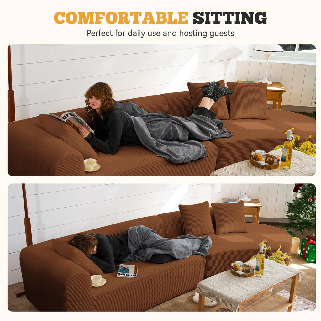 126" Oversized Cloud Curved Couch, Modern Modular Sectional with Deep Seat, Upholstered Boneless Couches, No