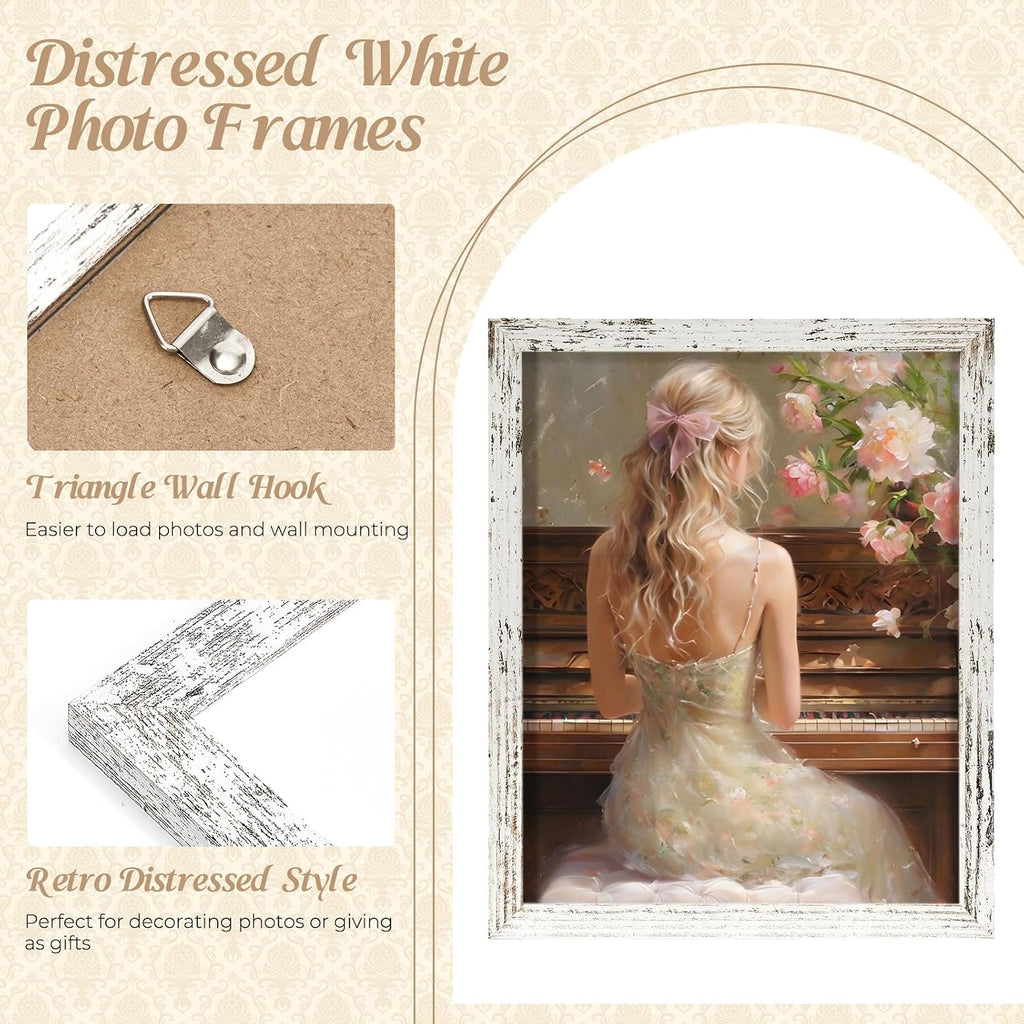 8x10 Picture Frame Set of 6,Distressed White Rustic Wood Photo Frame | Made of HD Acrylic Cover,MDF Wood,Tabletop