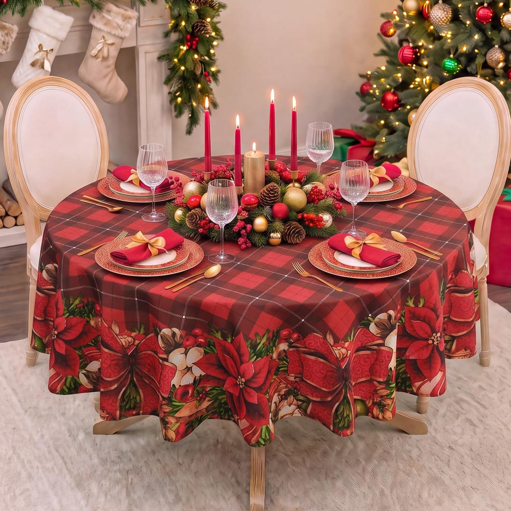 Christmas Plaid Round Tablecloth 70 Inch, Red Checkered