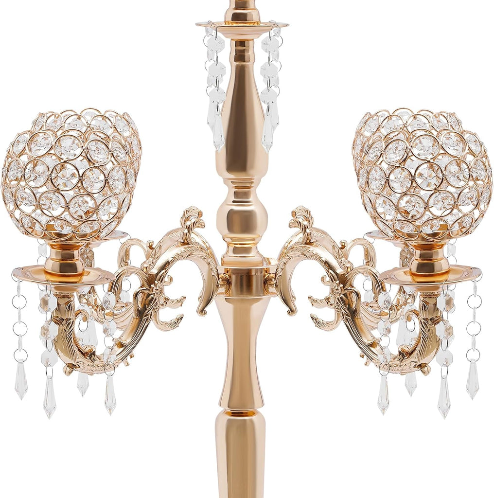 Gold/Sliver 5 Arm Crystal Floor Candelabra Wedding Table Centerpieces,35 Inches Tall Candlesticks Candle Holder Stand