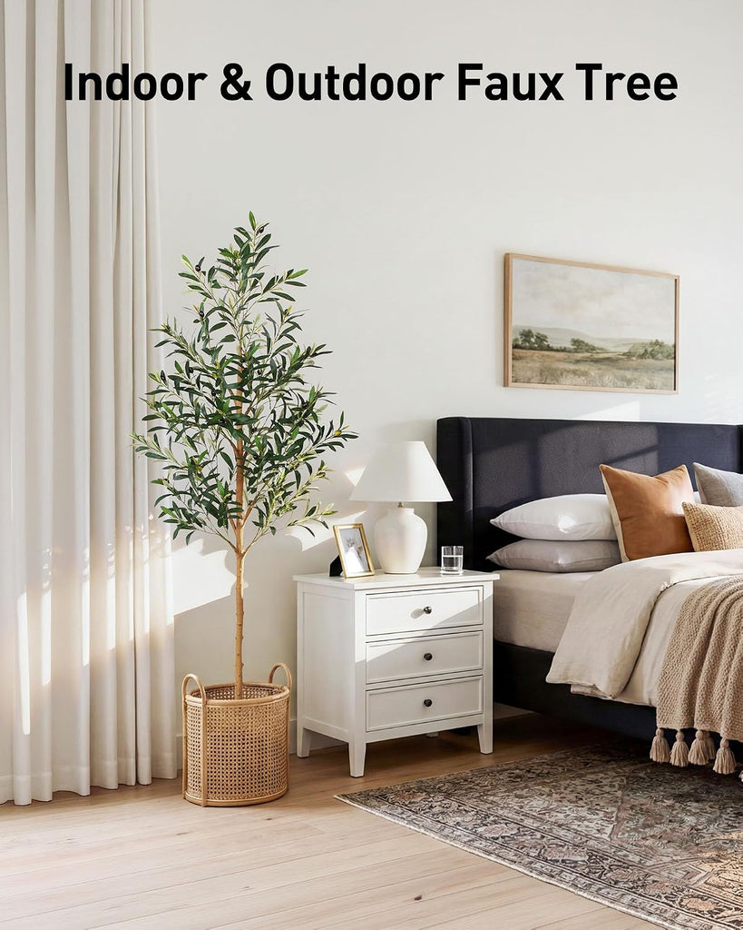 6FT Olive Trees Artificial Indoor, Tall Fake Olive Tree (72in) with Realistic Leaves and Olives, Sturdy Weighted
