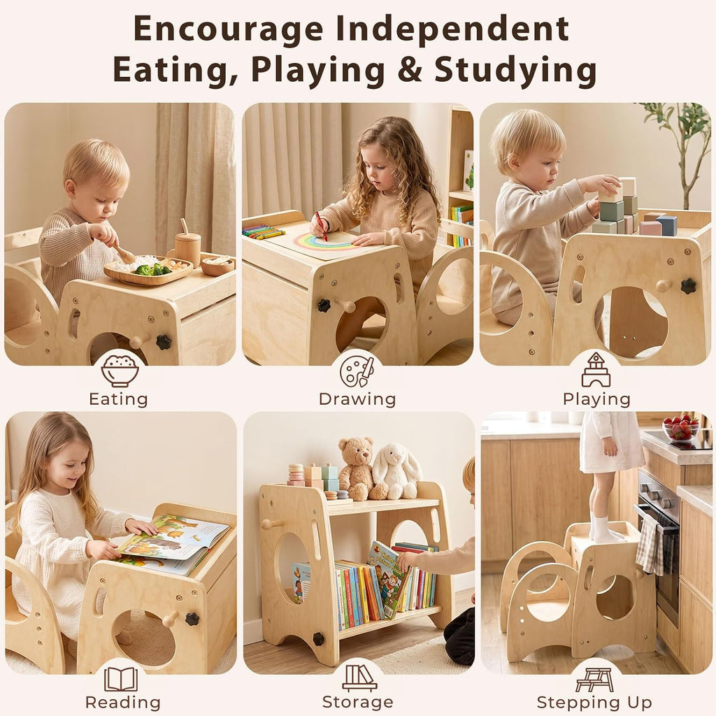 Weaning Table and Chair Set, in-1 Wooden Toddler Set