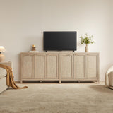 Rattan Buffet Cabinet with Storage 43.5" Sideboard Cabinet with 3 Doors & Adjustable Shelves Wood Sideboard Credenza