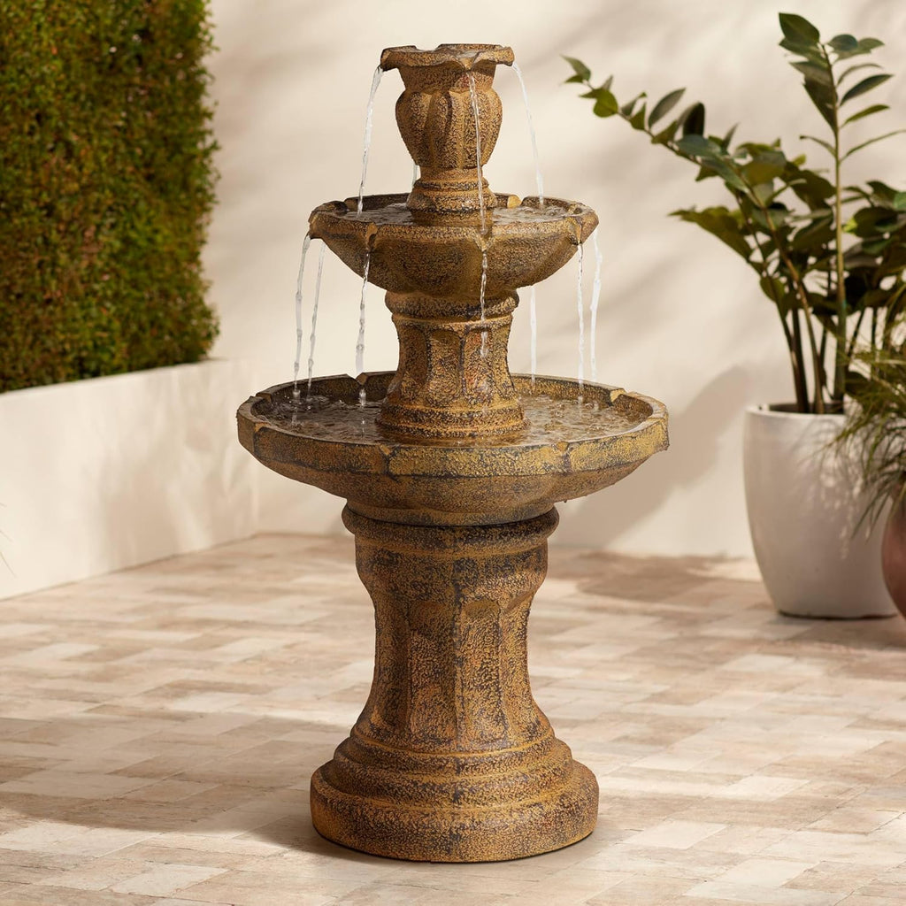Tuscan Garden 41 1/2" High Large Traditional Italian Indoor Outdoor Decor Dark Faux Stone Floor Fountain Waterfall