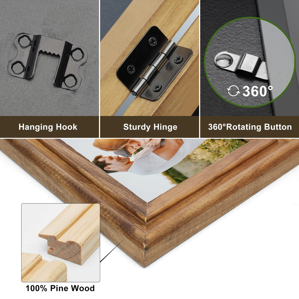 Horizontal 4X6 Picture Frames Double Hinged Wood Folding Photo Frames with Real Glass Front Fit for Desktop or