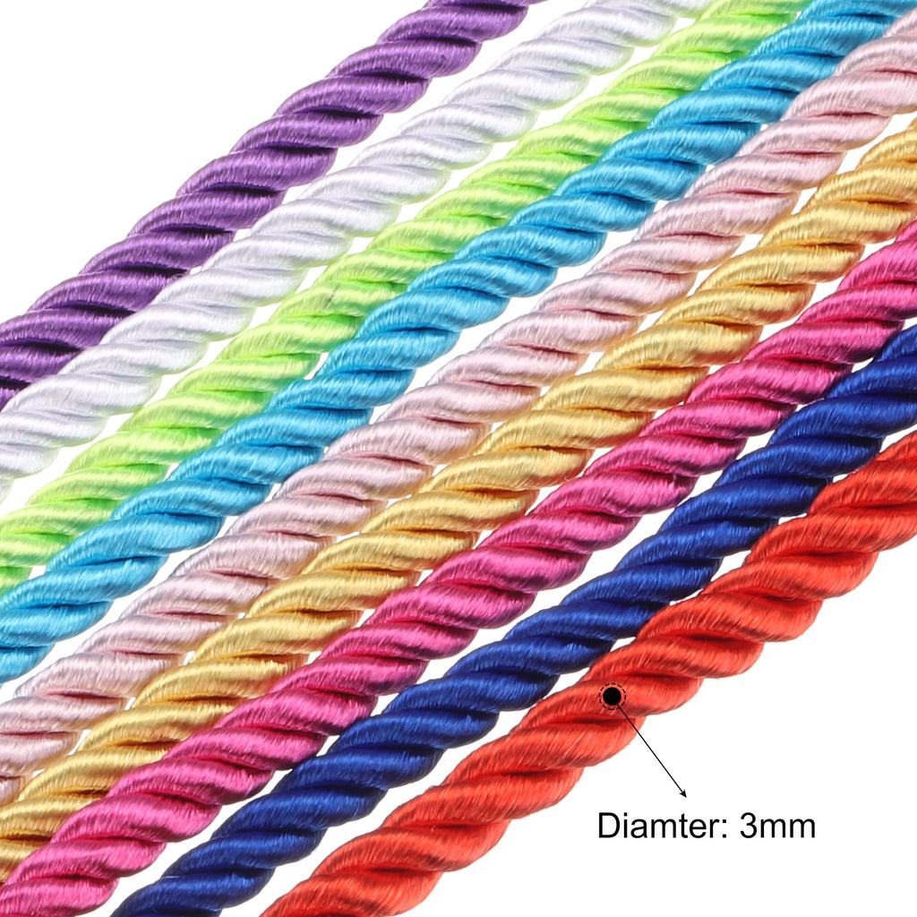 Twisted Cord Trim, 11 Yard 3mm 3-Ply Twine Braided Rope Shiny Thread String for Craft Gift Bag Curtain Christmas