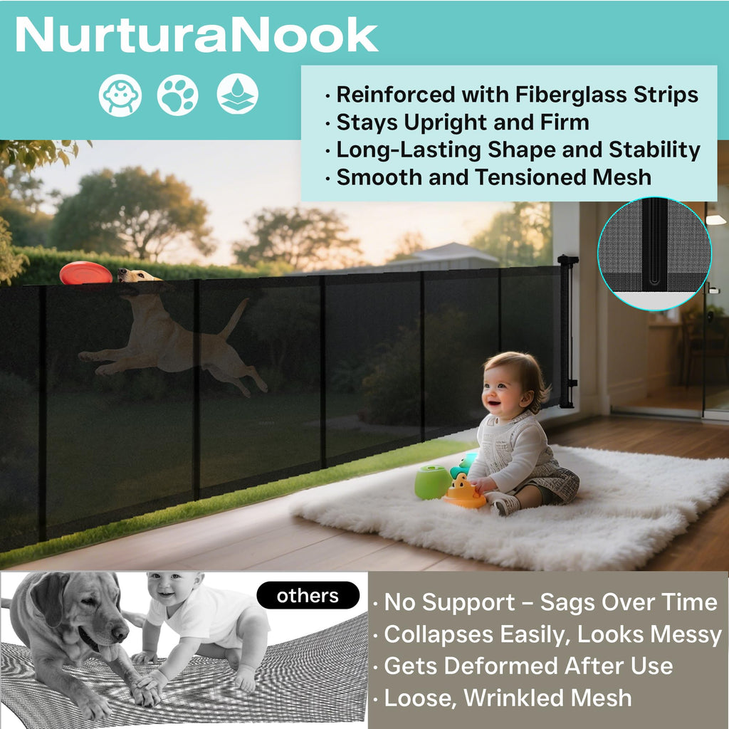 236 Inch Extra Wide Retractable Baby Gate,Mesh Baby Gate or Mesh Dog Gate,34" Tall,Child Safety Gate for Doorways