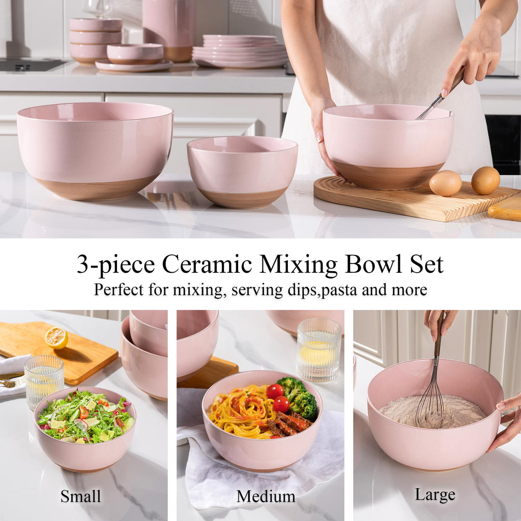 Ceramic Mixing Bowls,Stoneware Nesting Bowls Set of 3