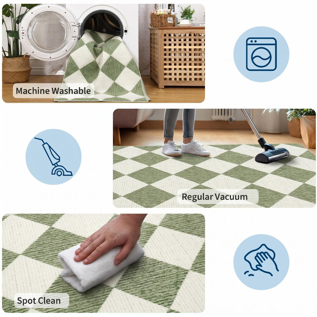 Checkered Rug Runners Hallway Sage Green Kitchen Runner