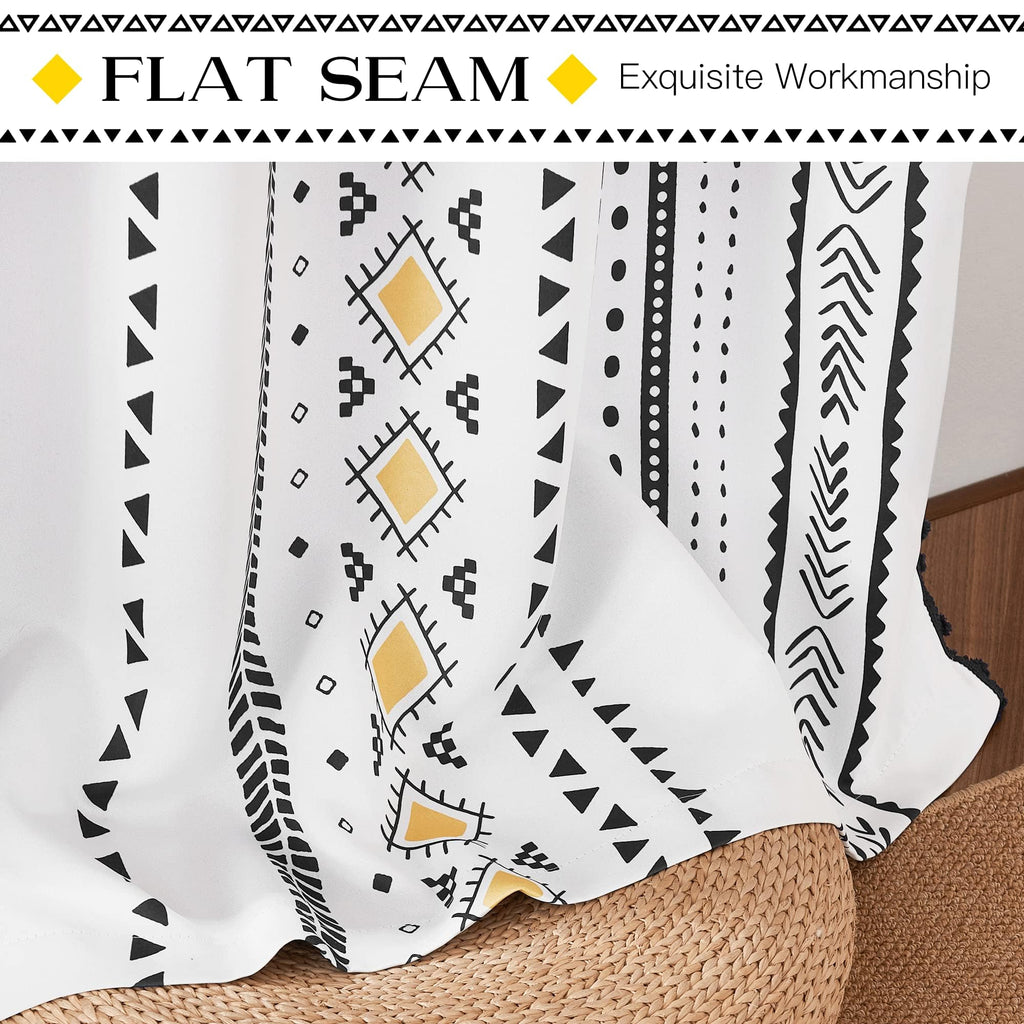 White Boho Fall Macrame Curtains 84 inch Long 2 Pieces, Grommet Decorative Thermal Curtains Yellow and Black Eclectic