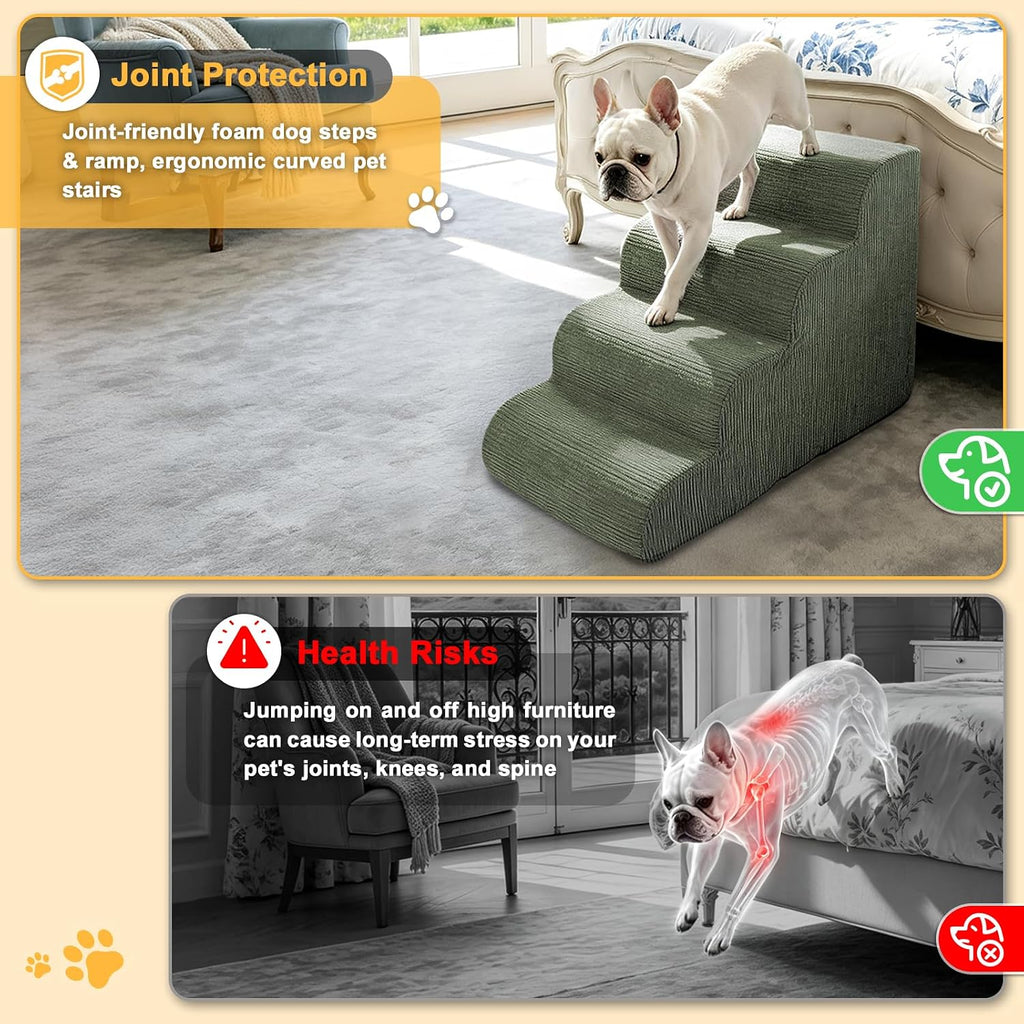 Dog Stairs for Small Dogs 18" H, 4-Step Dog Ramp for Aged and Injured Dogs, Foam Pet Stairs for Cats to Get on Bed