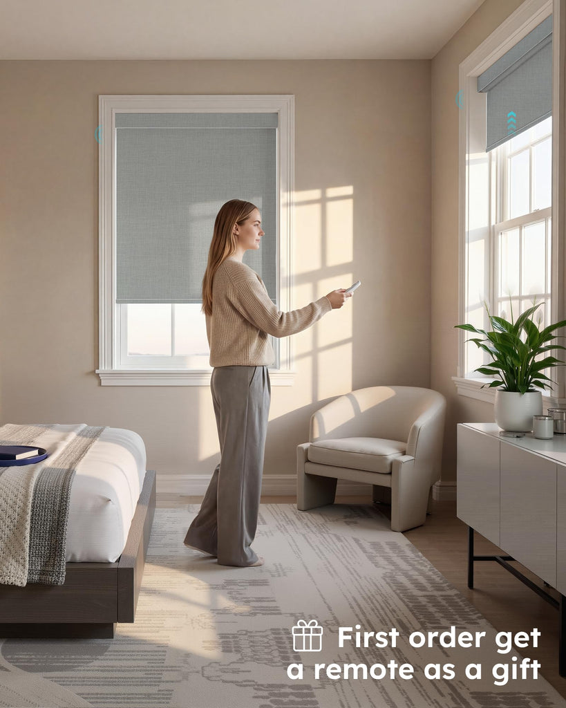 Motorized Blinds with Remote, APP, Voice Control, 100% Blackout Shades