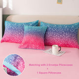 Queen Girls Bedding Set 6 Piece Blue Pink Comforter Set Kids Bed in A Bag Colorful Rainbow Glitter Bed Set Decoration