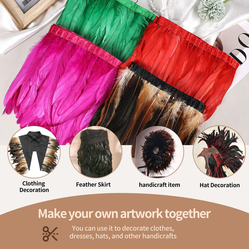 Rooster Coque Tail Feathers Trim 8-10inch 2Yard Natural Fringe Trim for DIY Sewing Craft Party Clothing Cape Shawl