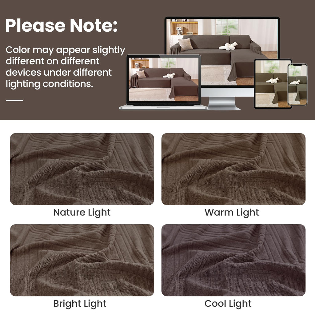 L Shaped Sectional Couch Cover 2 Piece, XXX-Large, Coffee