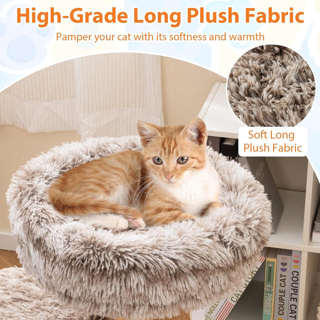 Solid Wood Cat Tree, Multi-Level Modern Cat Tower with Scratching Posts, Cozy Top Perch, 2 Platforms, Dangling Ball