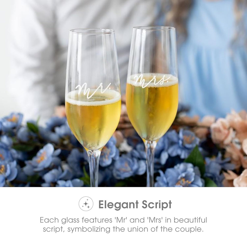 Mr. & Mrs. Champagne Flute Set - Elegant His and Hers Wedding Toasting Glasses for Unforgettable Celebrations, Bridal