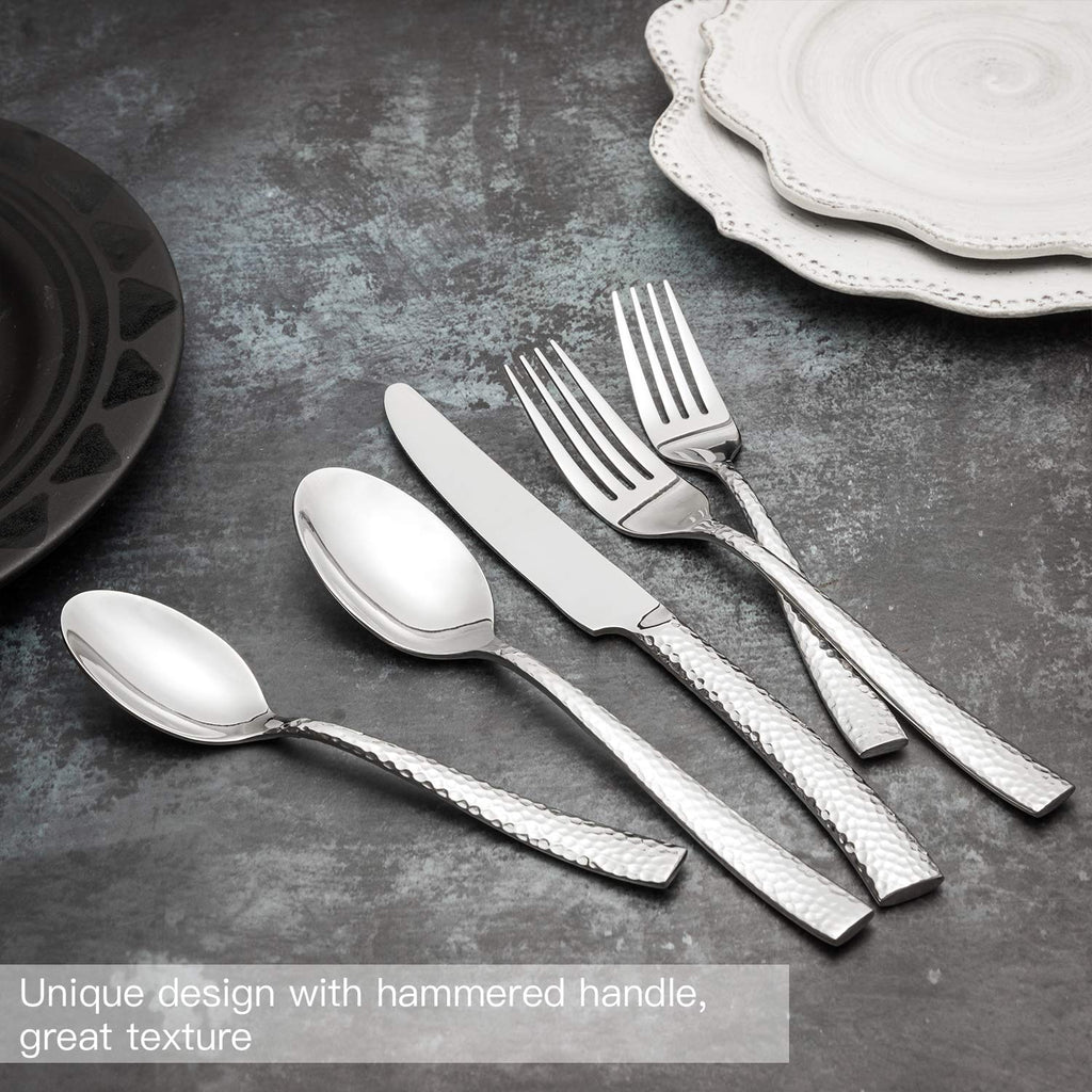 Flatware Set Silverware Set Cutlery Set Forged Stainless Steel 10 Piece Hammered Handle Service for 2