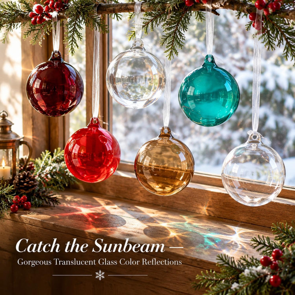 6 Pcs 3.15 Inch Colorful Christmas Hand Blown Glass Ball Ornaments