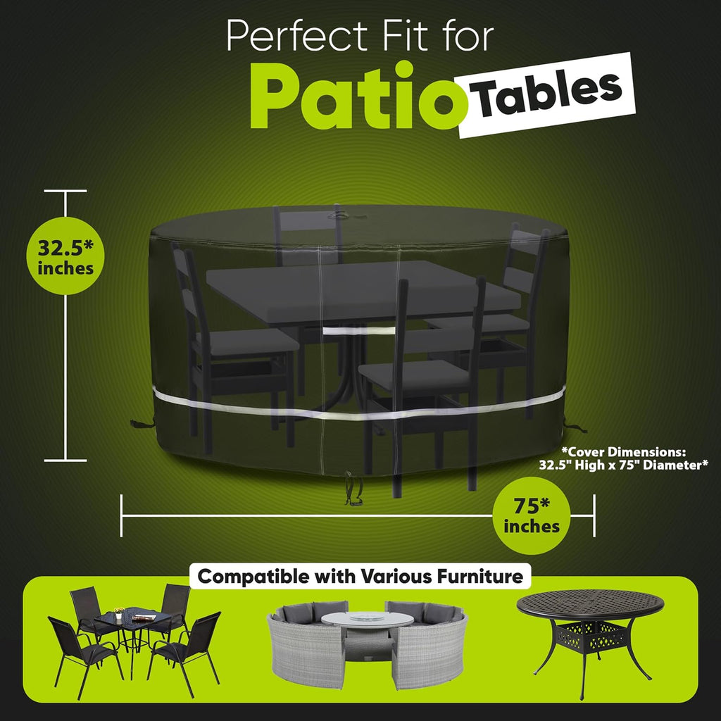 SerenityShield Round Patio Furniture Cover (Size 75" x 32.5")