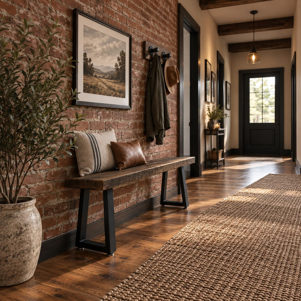 Rustic Revival Reclaimed Barnwood Bench, Solid Wood with Metal Base, Modern Farmhouse Style, 2-Inch Thick Top, (38x12)
