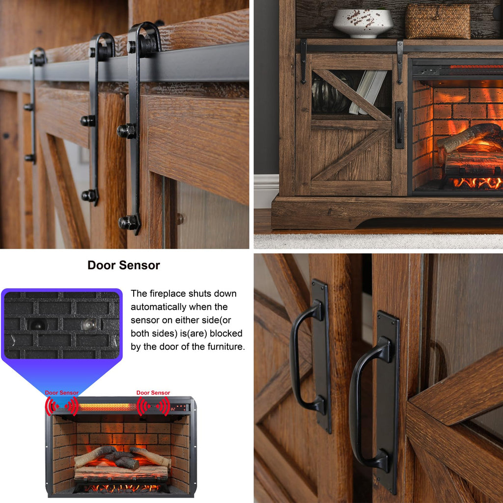 With 3D Flame Effect and Door Sensor - Entertainment Center with 26 inch Electric Fireplace - Media Entertainment