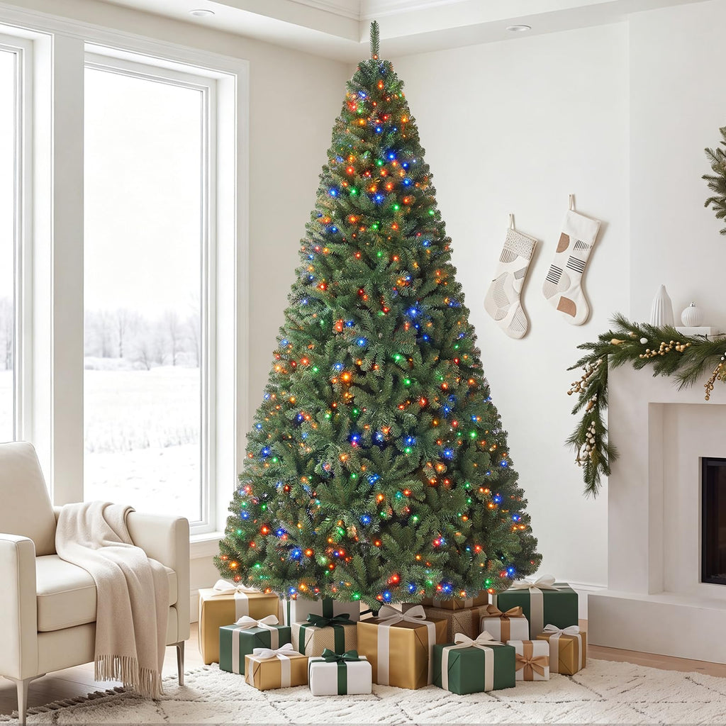 8ft Pre-Lit Artificial Christmas Tree with 11 Light-Modes