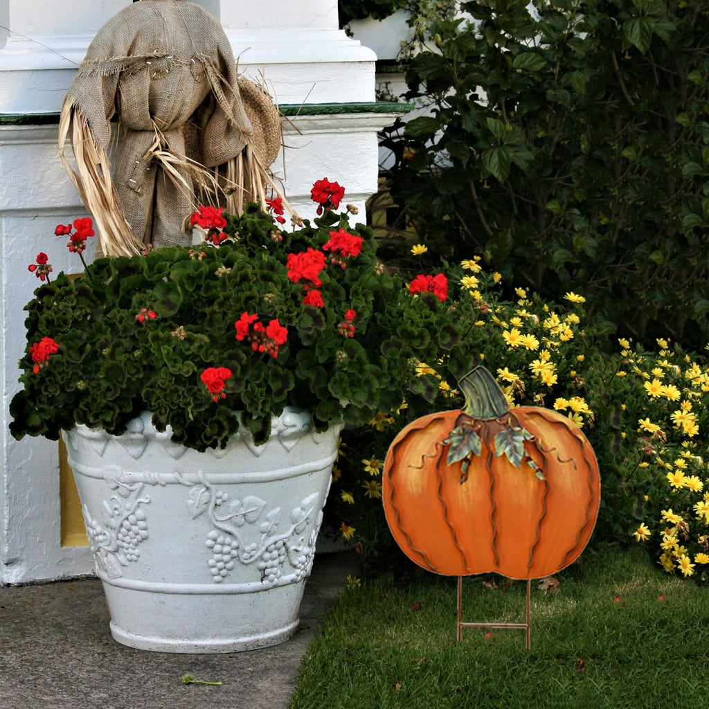 Outdoor Decor Metal Pumpkin Garden Stakes Autumn Decorative Yard Sign