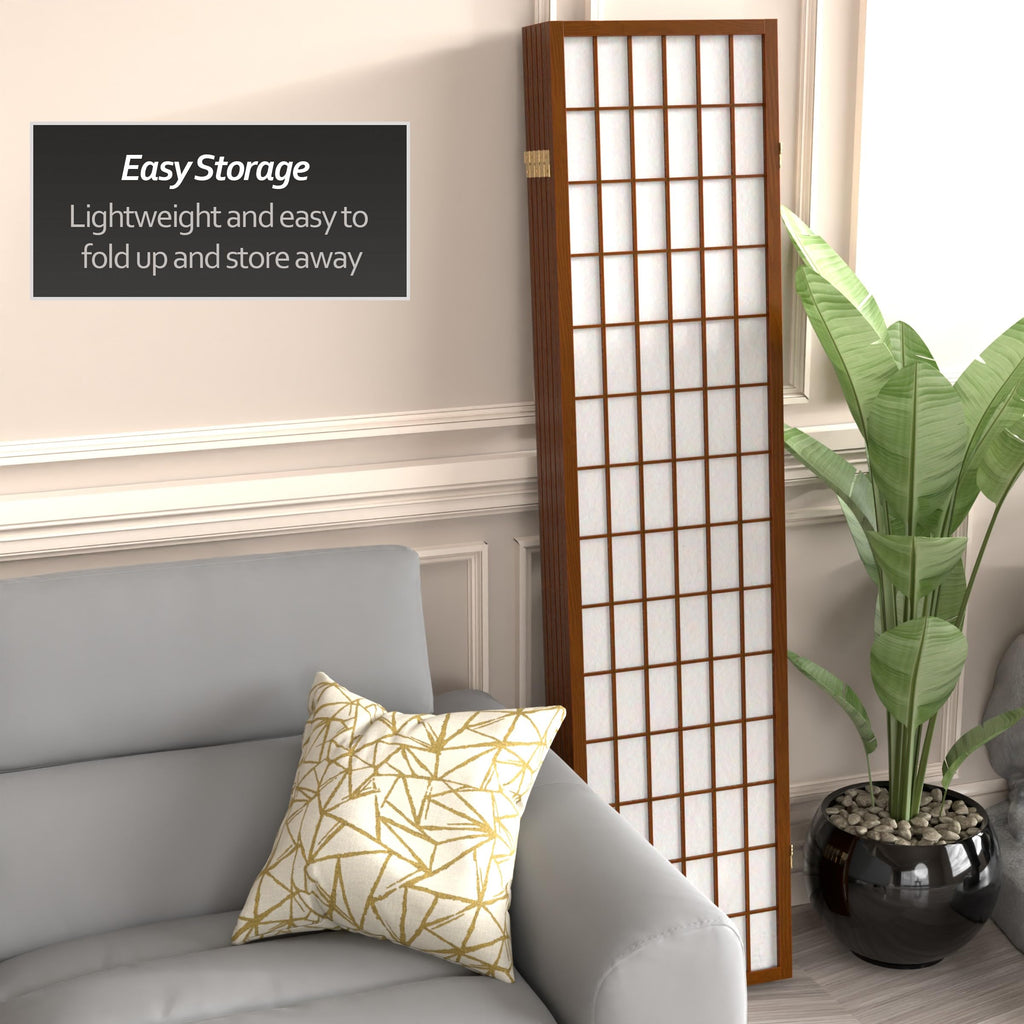 6 ft. Tall Window Pane Shoji Screen - Walnut - 5 Panels