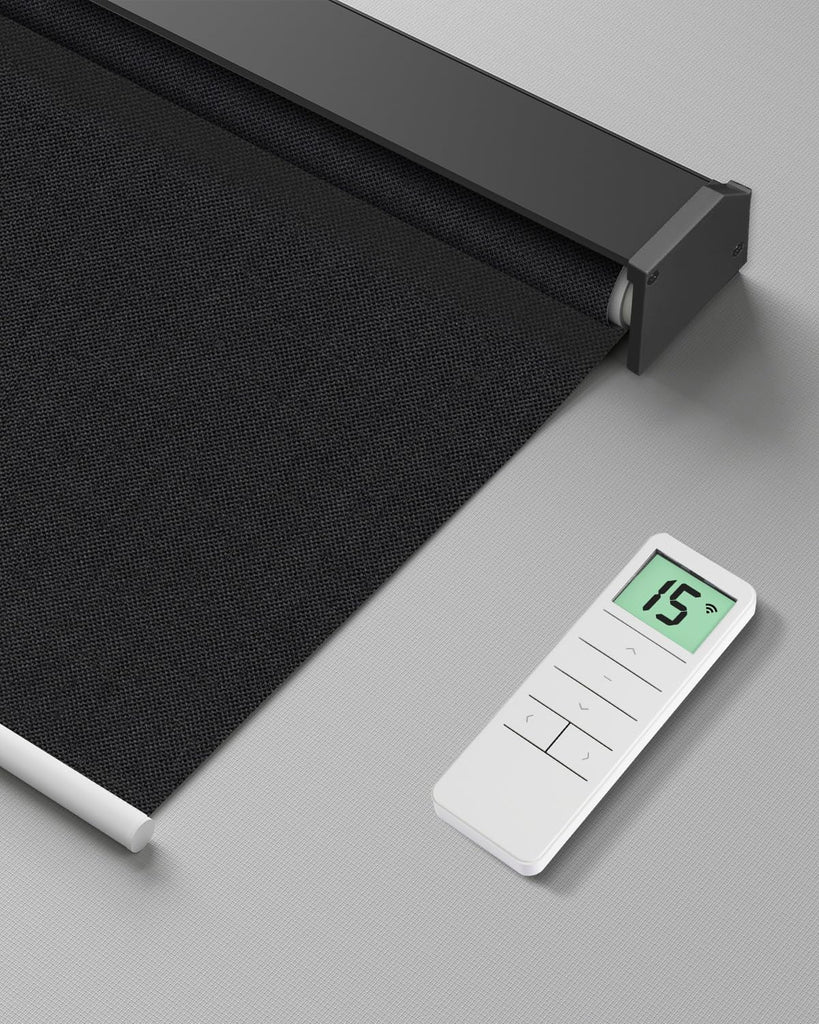 Motorized Roller Shade with Remote Control, Blackout Electri - Fabric Black