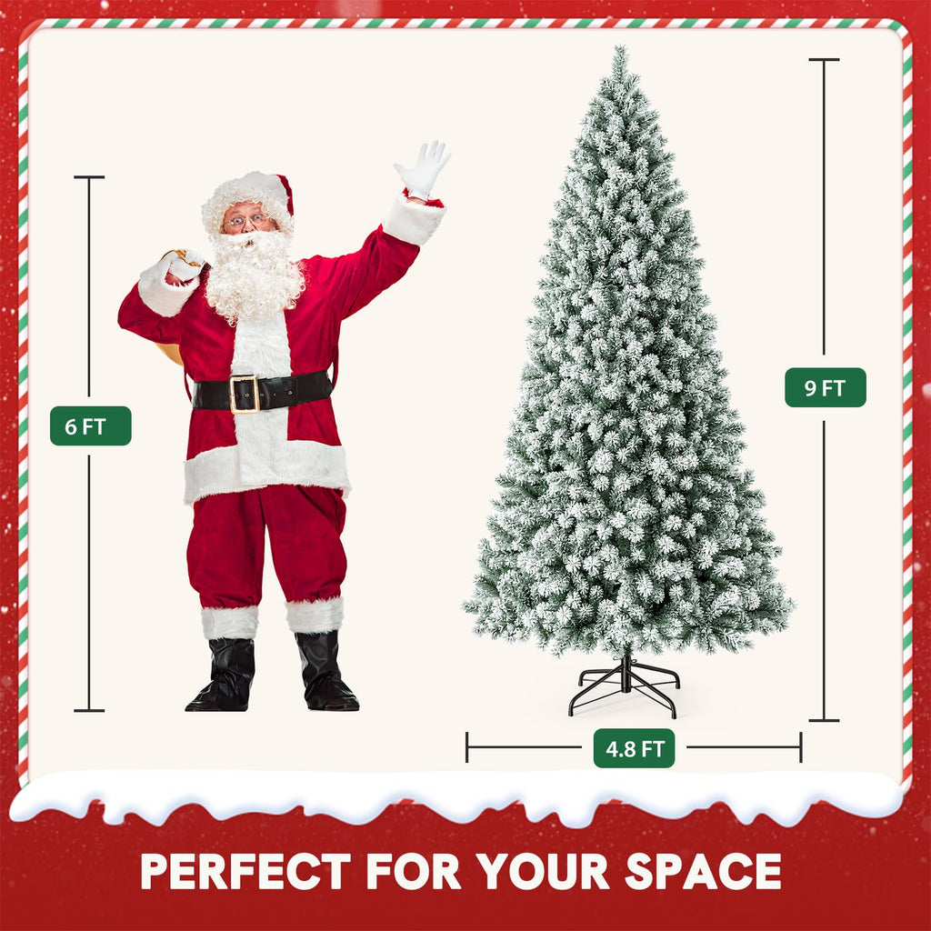 9 Ft Prelit Snow Flocked Artificial Christmas Tree with Lights